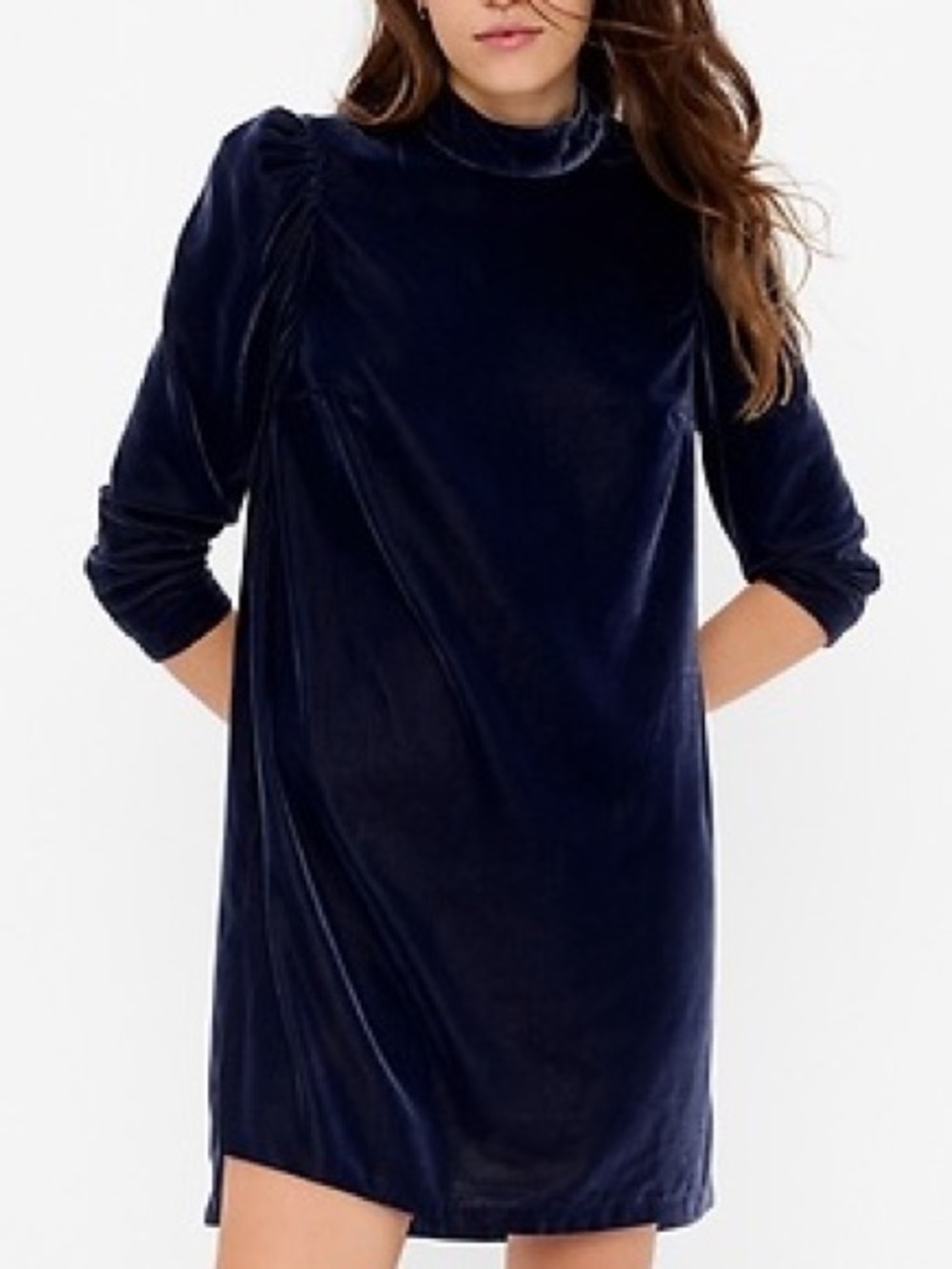 Gap Mockneck Velvet Puff Sleeve Navy Blue Mini Dress XXL